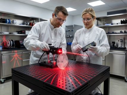 Precision lens carving and laser diffraction testing in our Berlin laboratory