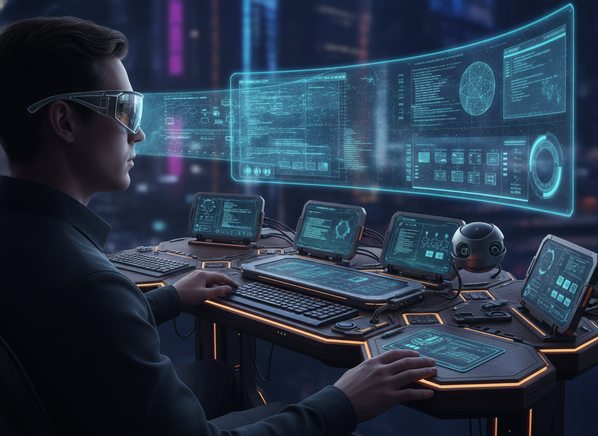 The Modular Developer Workstation Suite showing dual virtual screen projections